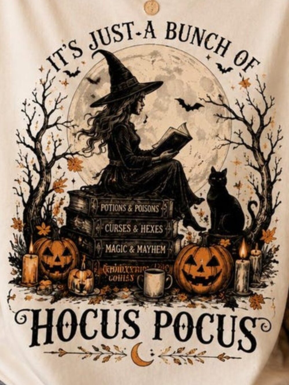 Witch Halloween Shirt, Witch Reading Book Tee, Black Cat Pumpkin Shirt - Picture 2 of 4